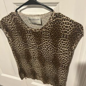 Anna Molinari Brown Leopard Print Short Sleeve Top